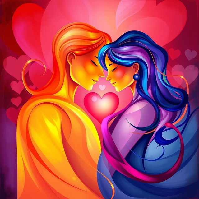 A vibrant and colorful abstract representation of love and intimacy, featuring intertwined shapes and glowing colors to symbolize connection and passion