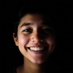 A portrait of a person with a clear, illuminated face, bright and expressive, radiating positivity