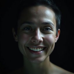 A portrait of a person with a clear, illuminated face, bright and expressive, radiating positivity