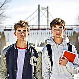 A scene featuring two high school boys with straight faces, embodying their distinct personalities