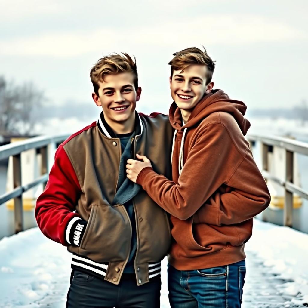 A warm and inviting scene featuring two high school boys in an embrace, showcasing their contrasting personalities