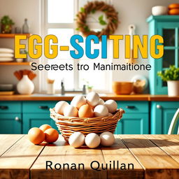 A vibrant and sunny kitchen scene, showcasing a rustic wooden table with a basket full of fresh eggs, symbolizing fertility
