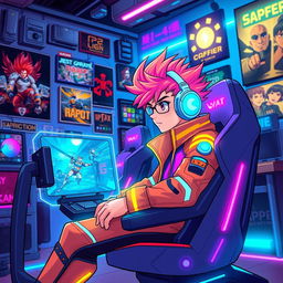 A dynamic and colorful illustration of a character playing a game