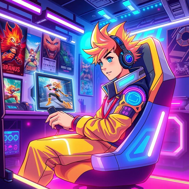 A dynamic and colorful illustration of a character playing a game