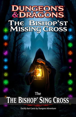 An exciting and mysterious cover for a Dungeons & Dragons adventure titled "The Bishop's Missing Cross