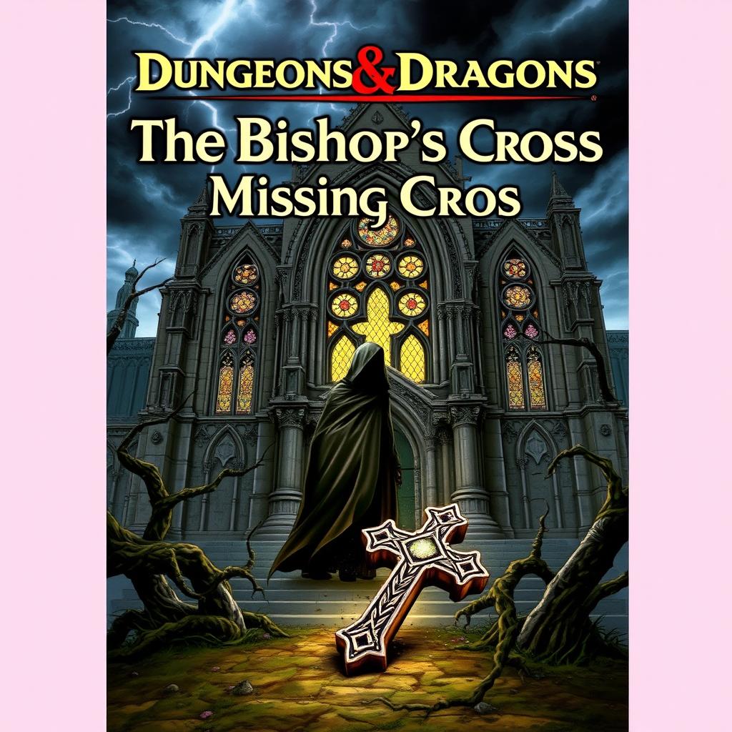 A captivating cover for a Dungeons & Dragons adventure titled "The Bishop's Missing Cross