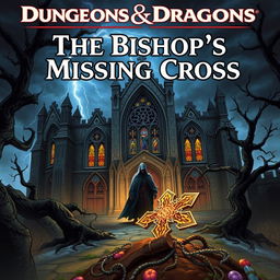 A captivating cover for a Dungeons & Dragons adventure titled "The Bishop's Missing Cross