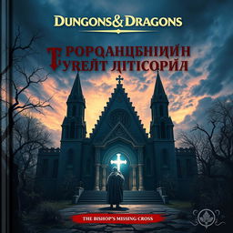 A captivating cover for a Dungeons & Dragons adventure titled "Пропавший Крест Епископа" (The Bishop's Missing Cross)
