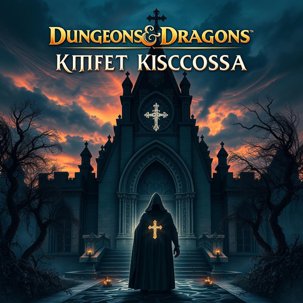 A captivating cover for a Dungeons & Dragons adventure titled "Пропавший Крест Епископа" (The Bishop's Missing Cross)