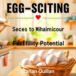 A realistic image of a sunny and vibrant kitchen that is bright and inviting, featuring a basket filled with fresh eggs