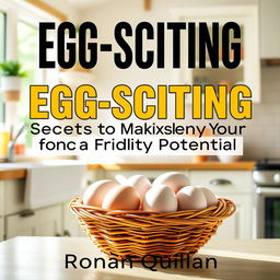 A realistic image of a sunny and vibrant kitchen that is bright and inviting, featuring a basket filled with fresh eggs