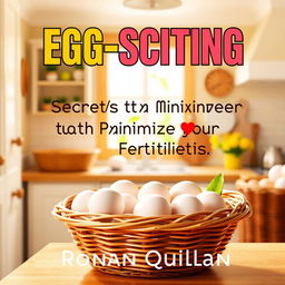 A realistic image of a sunny and vibrant kitchen that is bright and inviting, featuring a basket filled with fresh eggs
