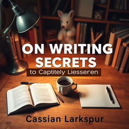 A realistic design for a book cover titled 'On Writing Secrets to Captivate Every Listener' by author Cassian Larkspur