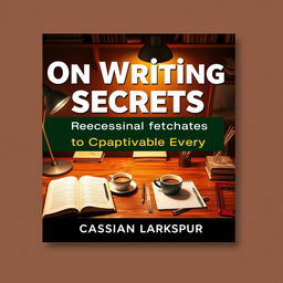 A realistic design for a book cover titled 'On Writing Secrets to Captivate Every Listener' by author Cassian Larkspur