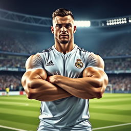 A muscular, confident man with chiseled features, resembling the internet meme Gigachad