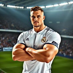 A muscular, confident man with chiseled features, resembling the internet meme Gigachad
