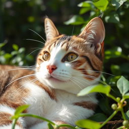 A stunning close-up photograph of a domestic cat with beautiful fur patterns, showing its expressive eyes and playful demeanor