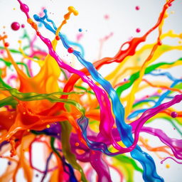 An abstract representation of colorful splashes and liquid motions, capturing the essence of dynamism and energy in a vibrant display
