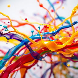 An abstract representation of colorful splashes and liquid motions, capturing the essence of dynamism and energy in a vibrant display