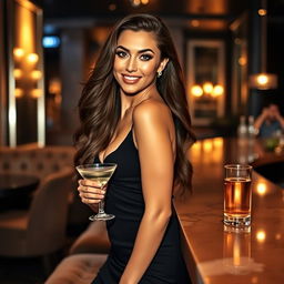 A glamorous and alluring scene featuring a confident and attractive woman in a stylish setting