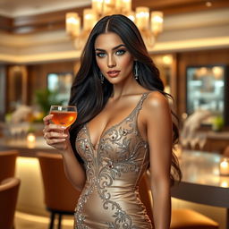 A glamorous and elegant portrait of a stylish woman named C