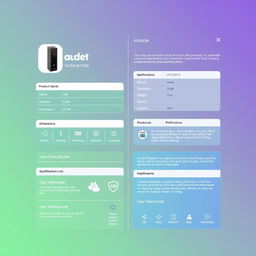 Customized technical sheet for a product, featuring a modern design with a clean layout