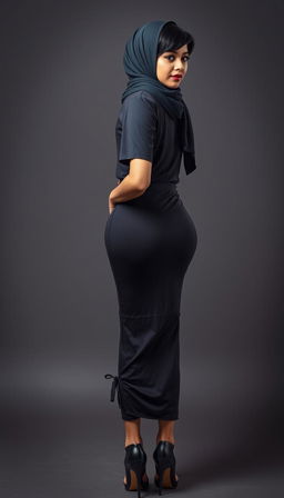 A beautiful Latina woman in her 40s, donning a stylish hijab that gracefully complements her features