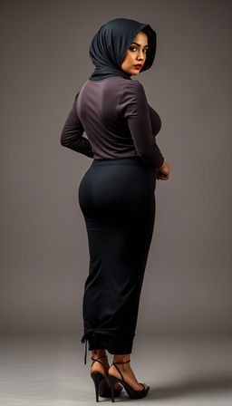 A beautiful Latina woman in her 40s, donning a stylish hijab that gracefully complements her features