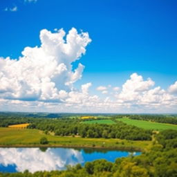 A beautifully enhanced photo featuring a vibrant sky in stunning HDR, showcasing a rich blue hue that transitions to lighter shades, with fluffy white clouds softly scattered throughout