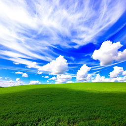 A beautifully enhanced photo featuring a vibrant sky in stunning HDR, showcasing a rich blue hue that transitions to lighter shades, with fluffy white clouds softly scattered throughout