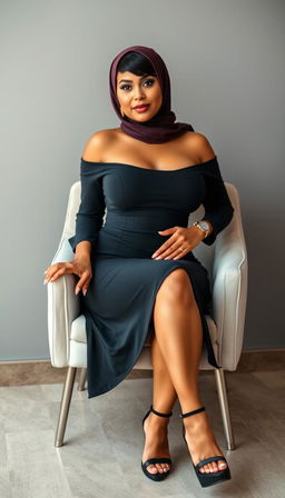A confident and stylish Latina woman in her 40s, embracing her beauty in a fashionable hijab