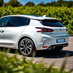 A beautiful white Peugeot Pars car parked outdoors, showcasing its sleek design and shiny exterior
