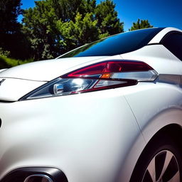 A beautiful white Peugeot Pars car parked outdoors, showcasing its sleek design and shiny exterior