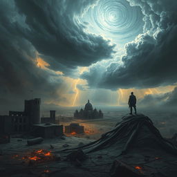 A stunning depiction of the end times, showcasing a dramatic apocalyptic landscape