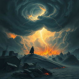 A stunning depiction of the end times, showcasing a dramatic apocalyptic landscape