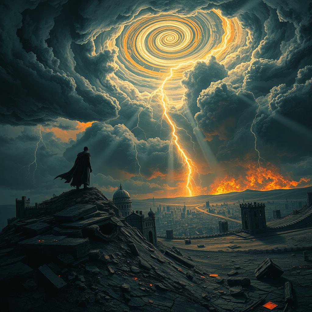 A stunning depiction of the end times, showcasing a dramatic apocalyptic landscape