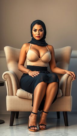 A stunning Latina woman in her 40s, exuding confidence and style while wearing a fashionable hijab