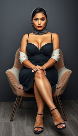 A stunning Latina woman in her 40s, exuding confidence and style while wearing a fashionable hijab