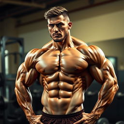 A highly detailed and realistic image of a bodybuilder with a well-defined physique, showcasing significant muscle definition and cuts