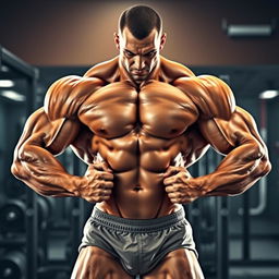 A highly detailed and realistic image of a bodybuilder with a well-defined physique, showcasing significant muscle definition and cuts