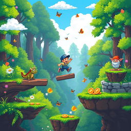 A vibrant pixel art scene depicting a classic platform game environment