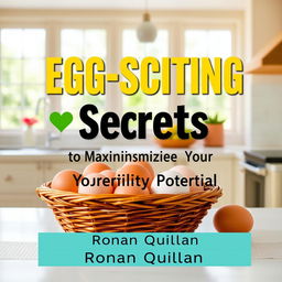 A flat book cover design featuring a realistic image of a sunny, vibrant kitchen filled with natural light