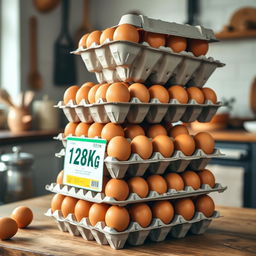 A vertical stack of egg cartons, specifically a 12