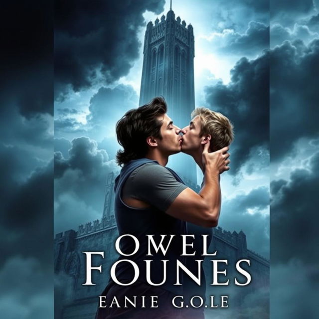 A fantasy book cover featuring a tall, imposing tower in the background, surrounded by dark storm clouds that create an ominous atmosphere