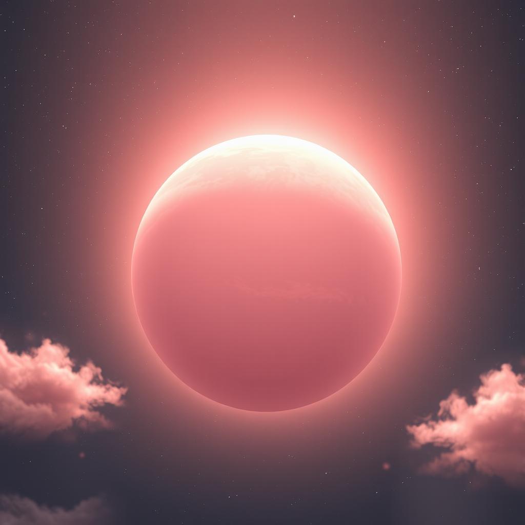 A stunning pale pink planet set against a starry universe, radiating a soft, enchanting glow