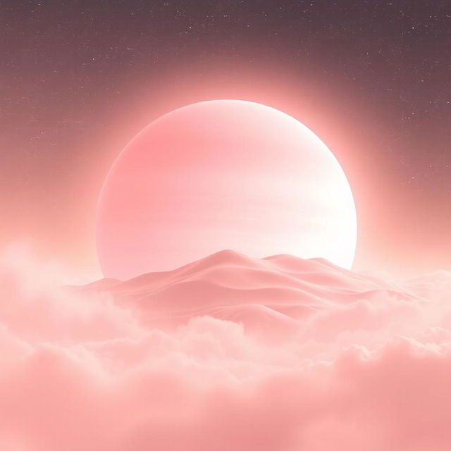 A stunning pale pink planet set against a starry universe, radiating a soft, enchanting glow