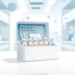 An illustrative and informative depiction of an infectious disease test kit, specifically the BCID2