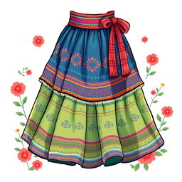 A beautifully illustrated traditional Bolivian skirt, known as a 'pollera'