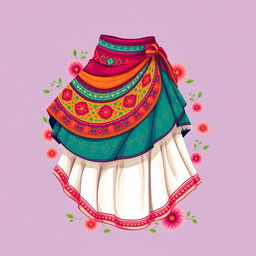 A beautifully illustrated traditional Bolivian skirt, known as a 'pollera'
