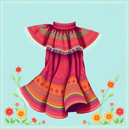A beautifully illustrated traditional Bolivian skirt, known as a 'pollera'